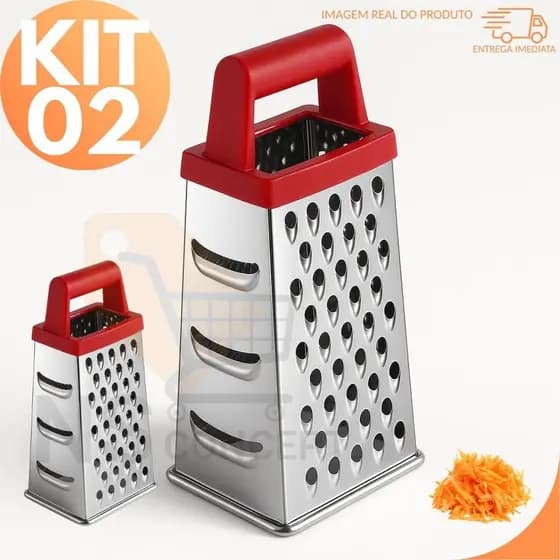 Conjunto de Raladores Inox – Ralador Grande Reforçado 4 Lâminas + Mini Ralador para Uso Diário em Queijos e Vegetais