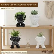 Vaso Cachepot Cabeca Bob Pensativo Porcelana