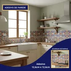 Papel De Parede Auto Adesivo Para Cozinha Azulejo Português - 4 Adesivos 13x13 resinado
