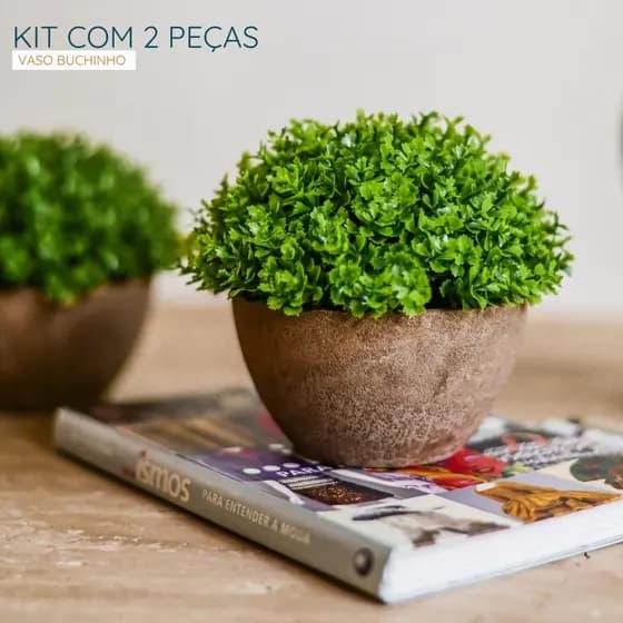 Kit 2 Vaso Buchinho Topiaria Planta Artificial Folhagem Vasinho Arranjo Plantinha Planta Decorativo