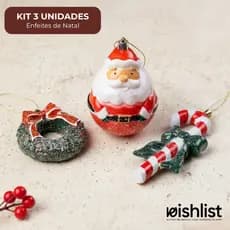Enfeites de Natal Clássicos  Papai Noel, Guirlanda com Laço Vermelho e Bengala Doce