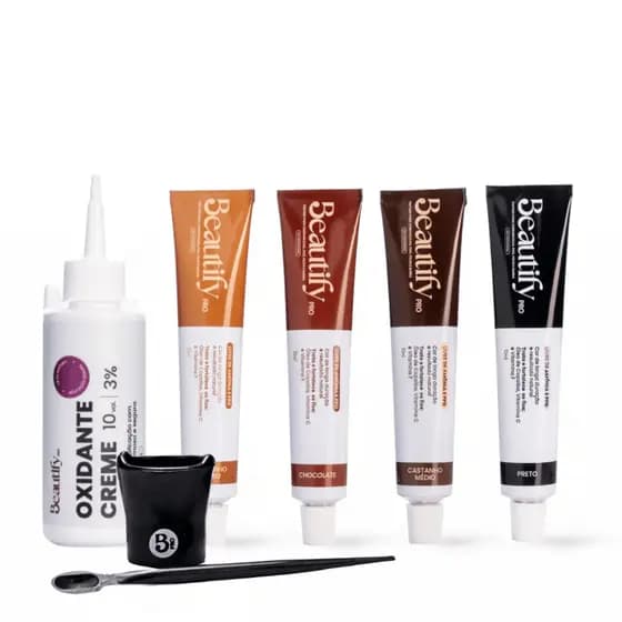 Tintura Sobrancelha Cílios Barba Beautify Kit Tinta para Sobrancelha 10ml com Oxidante Sem Amônia