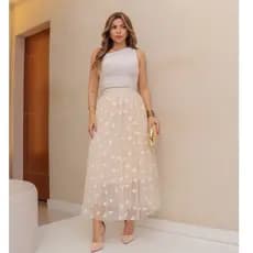 Saia  Moda Feminina Midi Comprida Longa Elegante e Elastica de coraçao/saia midi/saia tule/saia longa（1502）