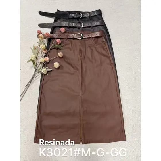 saia Midi resinada com cinto, importados de alta sofisticação (K2512)