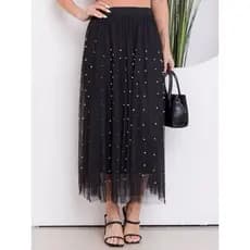 Saia de Tule Moda Feminina Midi Comprida Longa Elegante e Elastica de perolas /saias evangélicas
