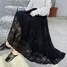Saia de fada estilo palácio de renda feminina 2025 nova malha plissada temperamento grande saia longa em linha A