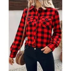 Camisa feminina xadrez manga longa importado tecido viscose