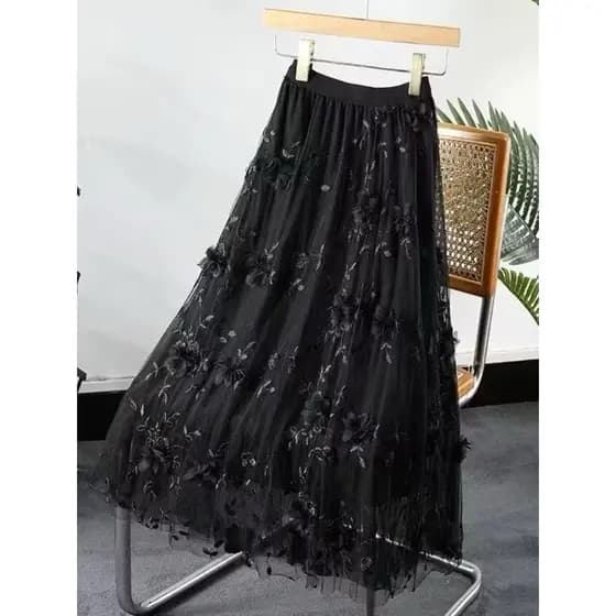 Saia de tule elegante floral tridimensional de verão Q005