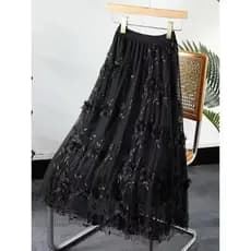Saia de tule elegante floral tridimensional de verão Q005