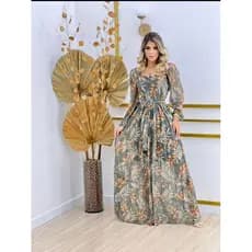 Vestido Longo Feminino Moda Evangélica Tule Floral Festa Casual