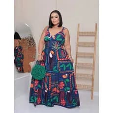 Vestido longo alça plus size forrado 50/54