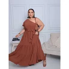 Vestido plus size nula manga (uma manga) rodado 48 ao 54