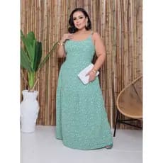 Vestido de Alça Trançado nas Costas Liso e Estampado Plus Size