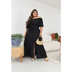 Conjunto Cropped Ciganinha e Saia Longa Plus Size