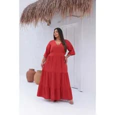 Vestido Longo Plus Size em Tecido Duna – Manga 3/4 Forrado (Tamanhos 50 ao 58)