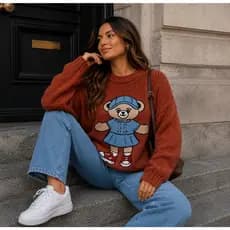 Blusa Suéter Tricot Bear Ursinho Polo Detalhe Fio Mousse Lançamento 2026 Outono Inverno Novidade