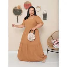 Vestido longo plus size manga princesa sem decote 50 a 54