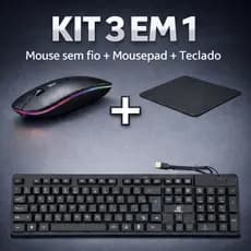 Kit Mouse Sem fio Bluetooth recarregavel + Mousepad preto liso + Teclado  Com fio Kit 3 em 1