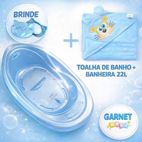 Kit Toalha de banho + Banheira de Bebe 20L + Saboneteira Menina/Menino/Neutro Premium