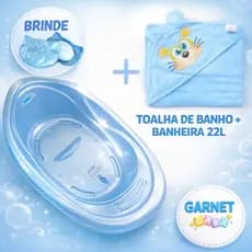 Kit Toalha de banho + Banheira de Bebe 20L + Saboneteira Menina/Menino/Neutro Premium