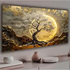 Quadro Decorativo Árvore e Lua Abstrato Arte Moderna