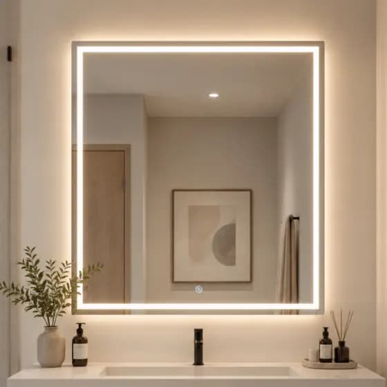 Espelho Quadrado Jateado LED Touch 3 Cores 40x40 a 90x90cm Banheiro Luz Mais Forte Premium