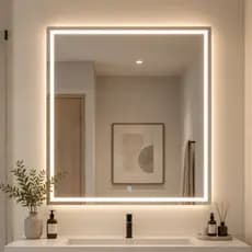 Espelho Quadrado Jateado LED Touch 3 Cores 40x40 a 90x90cm Banheiro Luz Mais Forte Premium