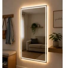 Espelho Grande Retangular Jateado com Led 3 Cores e Botão Touch Premium para Banheiro e Quarto Sala