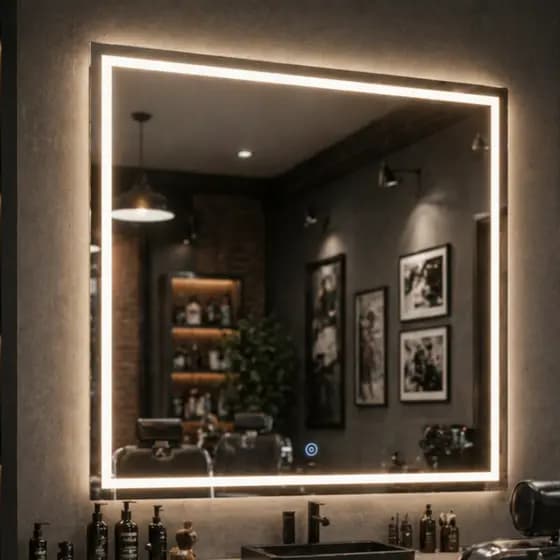Espelho com LED Mais Forte Quadrado Jateado Touch 3 Cores Lapidado Vários Tamanhos Banheiro Luxo