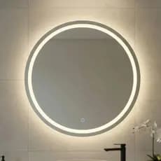 Espelho Redondo 60x60cm Jateado fino com Led 3 Cores Lapidado Decoração Moderna Quarto Sala Banheiro