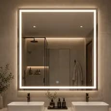 Espelho Quadrado 40x40 Jateado Fino LED 3 Cores Touch Banheiro Lavabo Quarto Luxo