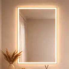 Espelho Retangular Jateado com LED 3 Cores Botão Touch Várias Medidas Luxo Decorativo Banheiro