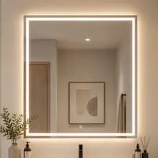 Espelho Quadrado Jateado com LED 3 Cores Touch de 40x40 a 60x60cm Luxo Banheiro Moderna Bivolt
