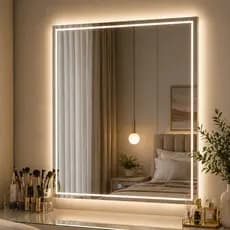 Espelho Retangular 60x40 Jateado com Led 3 Cores Botão e Touch Fino Decorativo para Banheiro Moderno