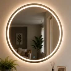 Espelho Decorativo Redondo 40cm Jateado Fino LED 3 Cores Botão Touch Luxo Maquiagem Banheiro