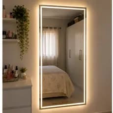 Espelho Grande com Led 3 cores e Touch Jateado Fino 70x50cm Lapidado para Banheiro e Decoração
