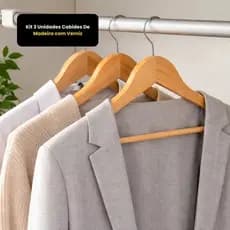 Kit 3 Unidades Cabides Madeira Acabamento Verniz Design Elegante Resistente Duravel Organizador