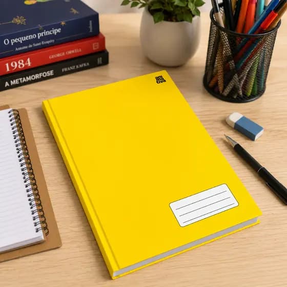 Caderno Pequeno Costurado Capa Dura Amarelo Pratico Compacto Escolar Escritório