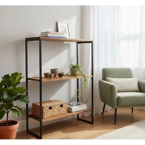 Aparador Prateleira Organizador 3 Divisórias Madeira Pinus Base Ferro Organize Decore Ambientes