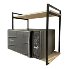 Prateleira Suporte para Microondas Estilo Industrial Ferro e Madeira