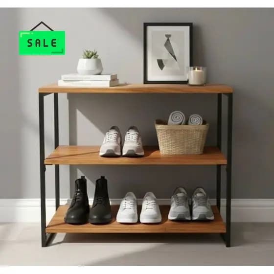 Sapateira Madeira Maciça Imbuia Rustica Estilo Industrial Aparador de Sapatos e Livros Decorativo Loft Luxo Top