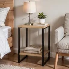 Mesa de Cabeceira de Decoração Moderna Ferro e Madeira Pinus