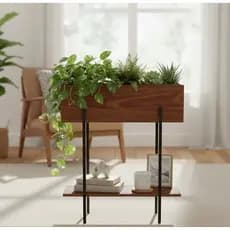 Floreira Artesanal 60cm em Madeira Imbuia com Estrutura em Ferro Preto para Plantas Decorativa