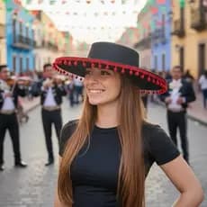 Chapéu Mexicano Preto C/ Vermelho Felto