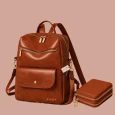 Kit Mochila Feminina Couro Sintético Carteira Porta Cartões Elegante Casual Trabalho Passeio DiaDia