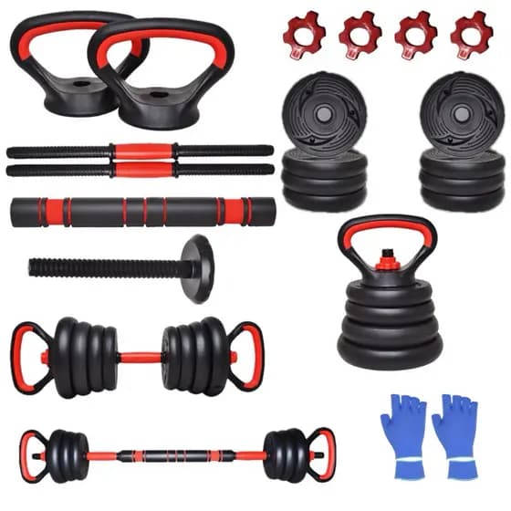 Kit 6 Em 1 Musculação 30Kg Halteres Anilhas Barras Kettlebell Ajustáveis Academia Treino em Casa