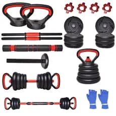 Kit 6 Em 1 Musculação 30Kg Halteres Anilhas Barras Kettlebell Ajustáveis Academia Treino em Casa