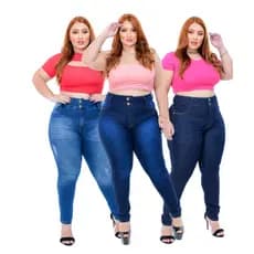 Kit 3 Calça Jeans Plus Size Feminina C/ Lycra Cintura Alta