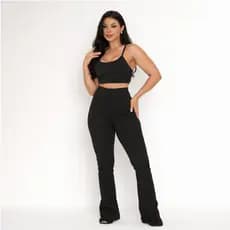 Conjunto Fitness Academia Calça Bailarina Legging Flare E Top Cropped Zero Transparência