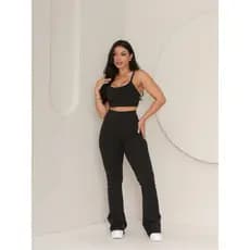 Conjunto Fitness Academia Top Legging Flare Suplex Zero Transparência Feminina